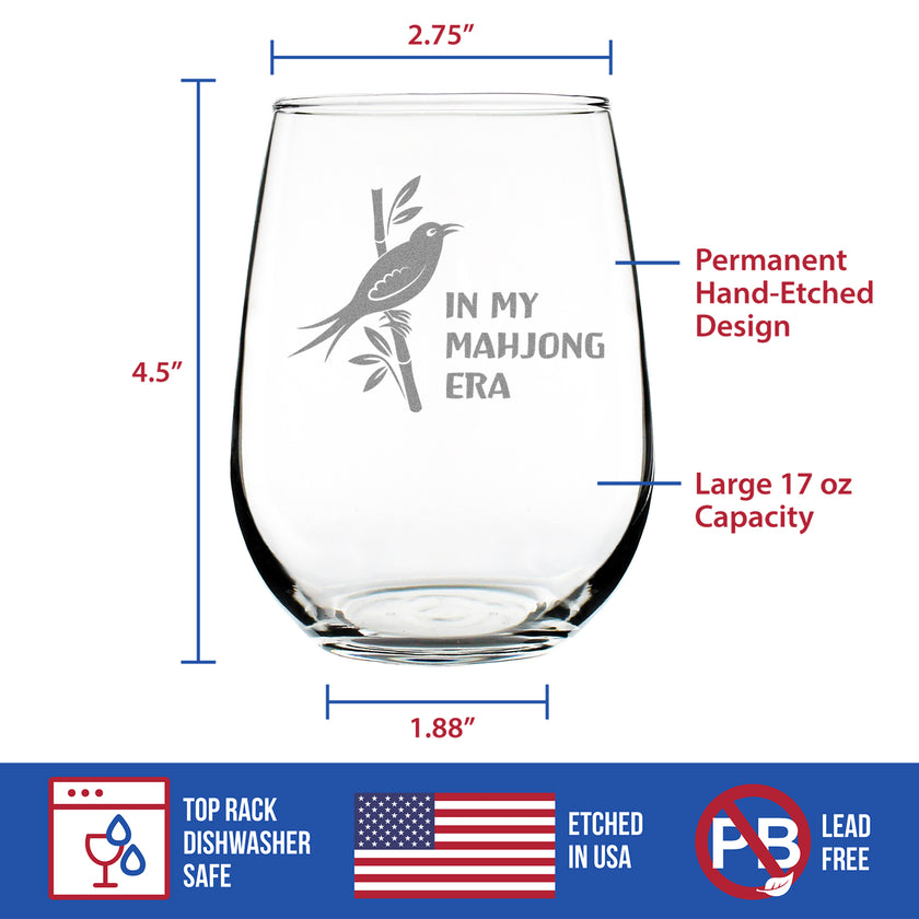 Mahjong Era - Engraved Stemless Wine Glass - 17 oz & 15 oz