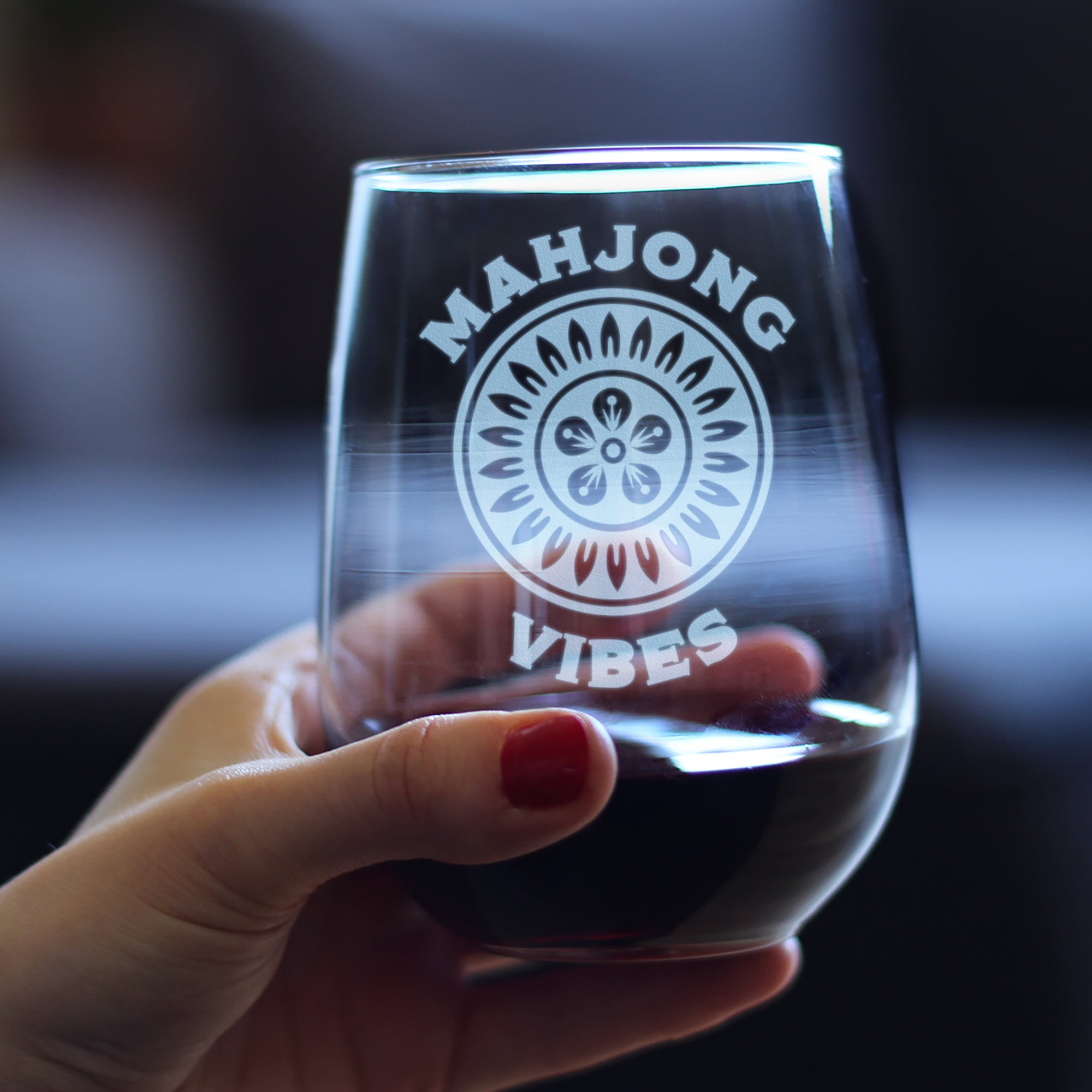 Mahjong Vibes - Engraved Stemless Wine Glass - 17 oz & 15 oz