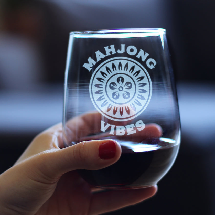 Mahjong Vibes - Engraved Stemless Wine Glass - 17 oz & 15 oz