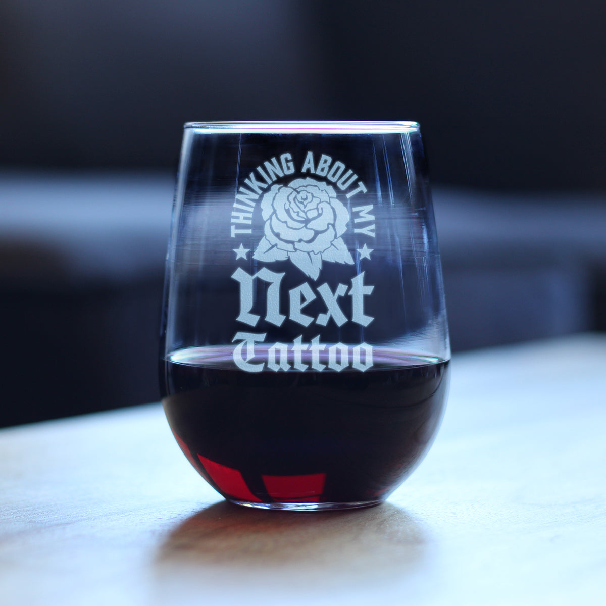 Next Tattoo Engraved Stemless Wine Glass Gifts for Tattoo Artist Large Wine Glasses - 17 oz