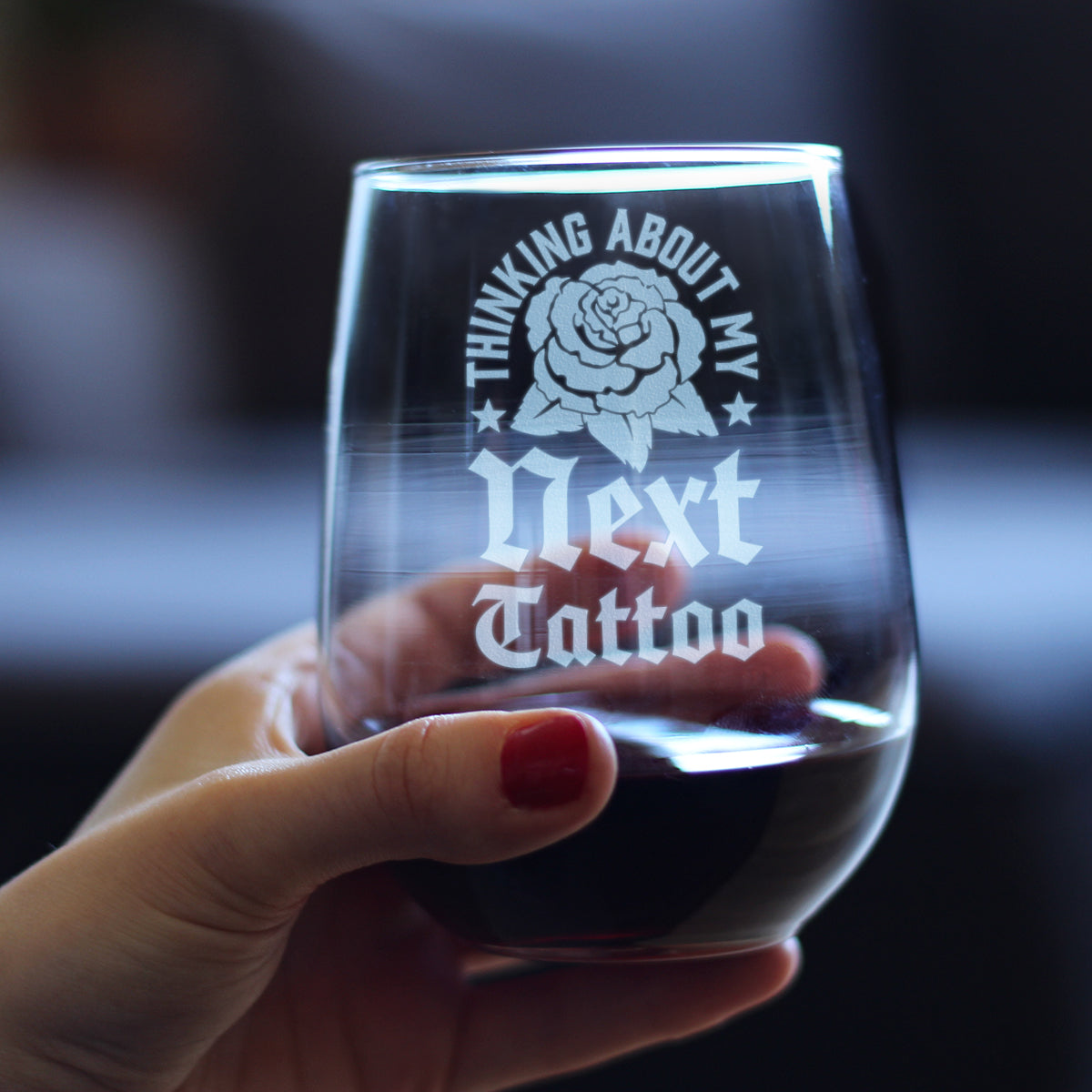 Next Tattoo Engraved Stemless Wine Glass Gifts for Tattoo Artist Large Wine Glasses - 17 oz