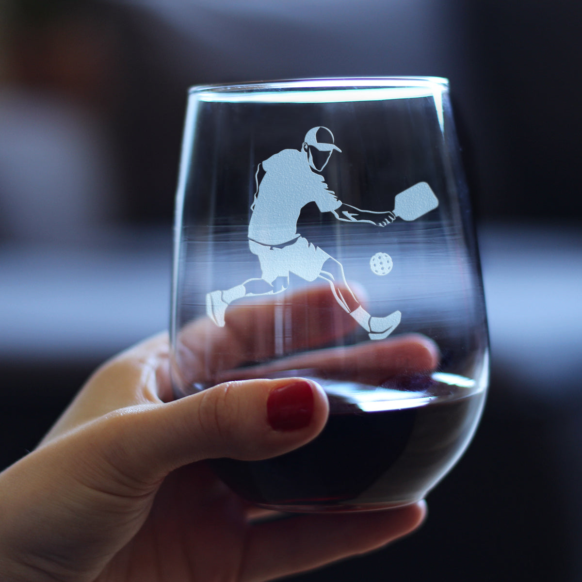 Pickleball Player Man Stemless Wine Glass - Pickleball Gifts and Decor for Men - Large 17 Oz Glasses