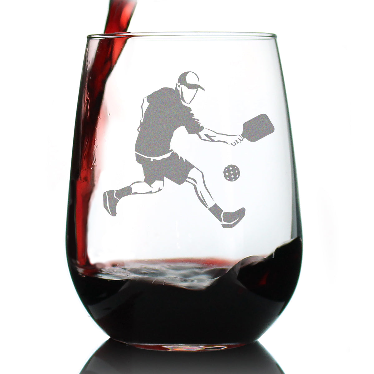 Pickleball Player Man Stemless Wine Glass - Pickleball Gifts and Decor for Men - Large 17 Oz Glasses
