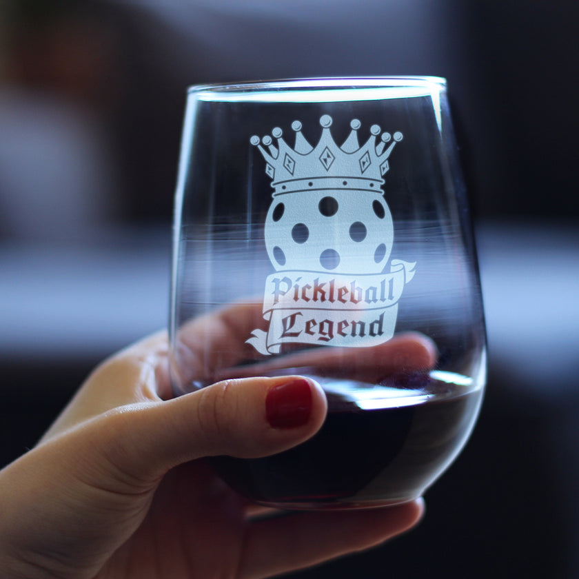 Pickleball Legend Engraved Stemless Wine Glass Gifts for Picklers Large Wine Glasses - 17 oz