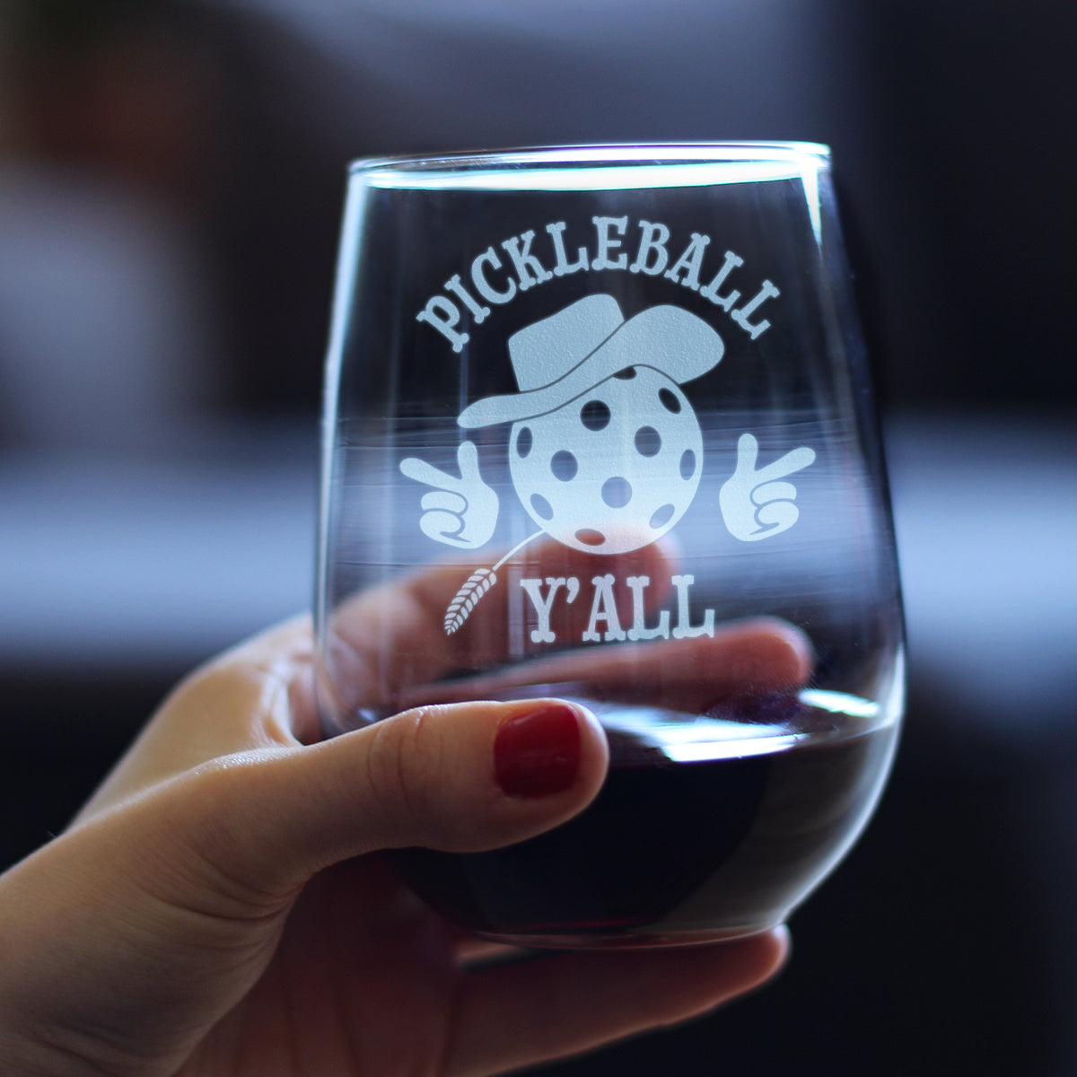 Pickleball Y&#39;all Engraved Stemless Wine Glass Gifts Funny Pickleball Gifts Large Wine Glasses - 17 oz