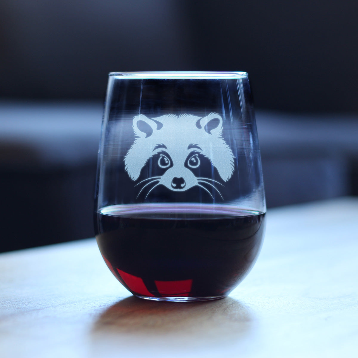 Raccoon Face - Stemless Wine Glass - Cute Raccoon Gifts for Animal Lovers - Large 17 Ounce Glasses