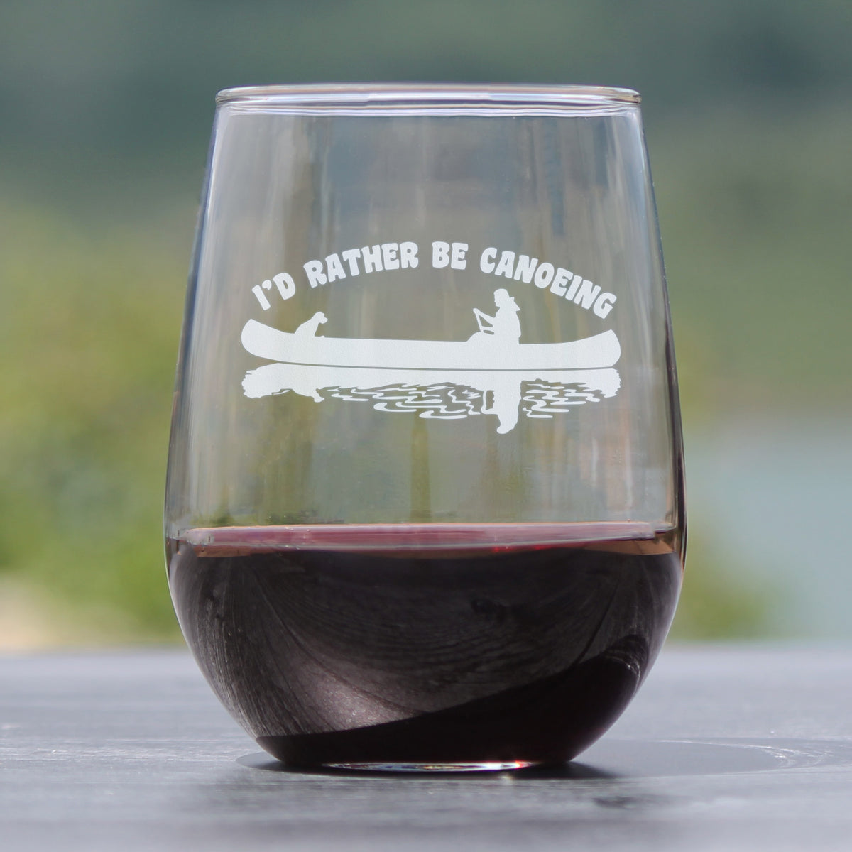 Rather Be Canoeing - Stemless Wine Glass - Rustic Canoe Decor for Cabin - Large 17 Ounce Glasses