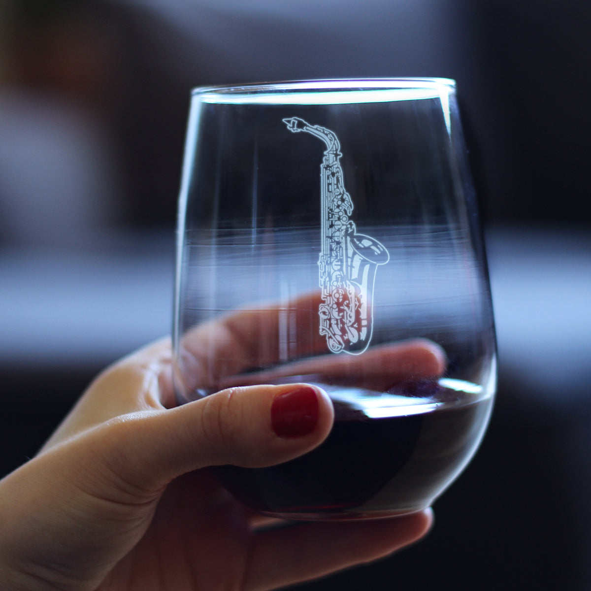 Saxophone Engraved Stemless Wine Glass Gifts for Musicians Large Wine Glasses - 17 oz