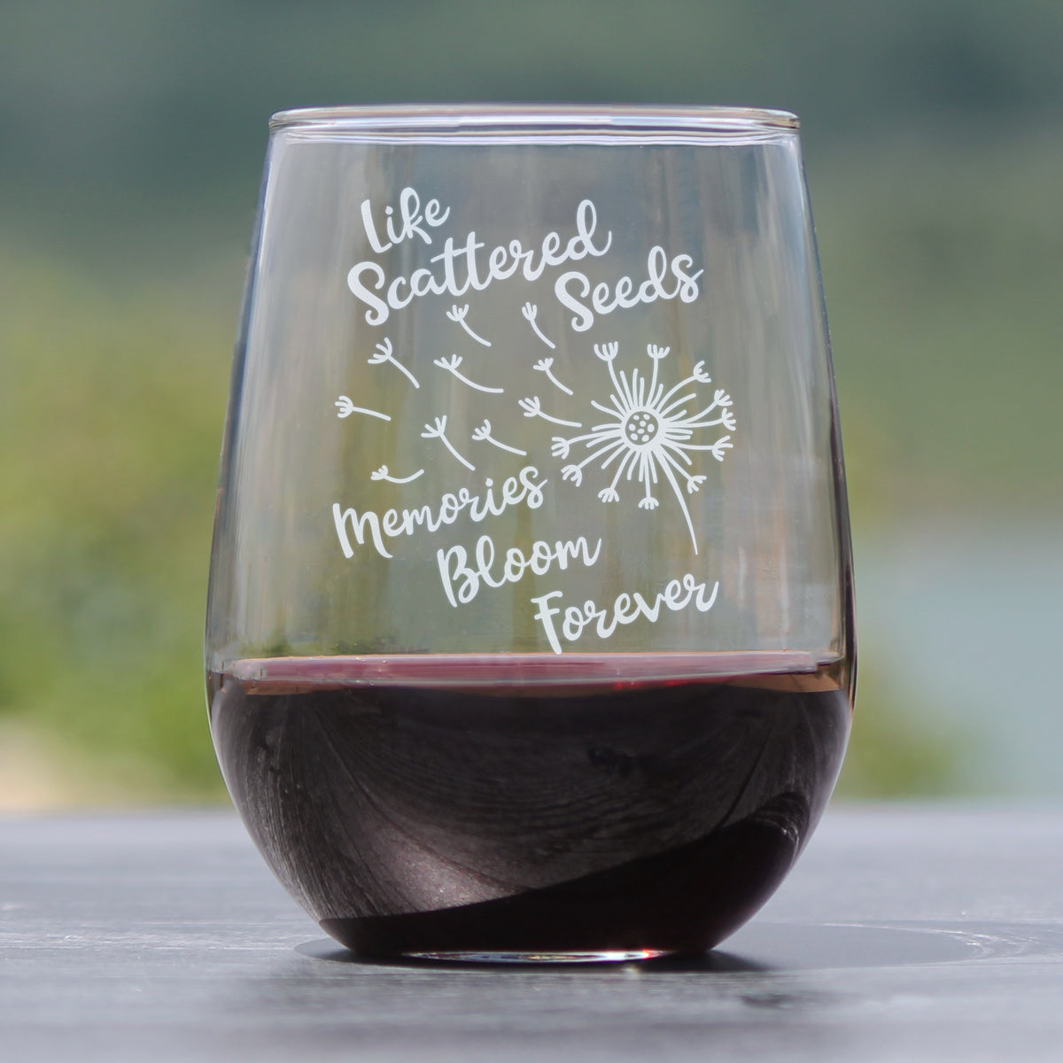 Memories Bloom Forever - Dandelion - Stemless Wine Glass Gift - Bereavement Memorial Gifts for Loss of Loved One - Large 17 Ounce