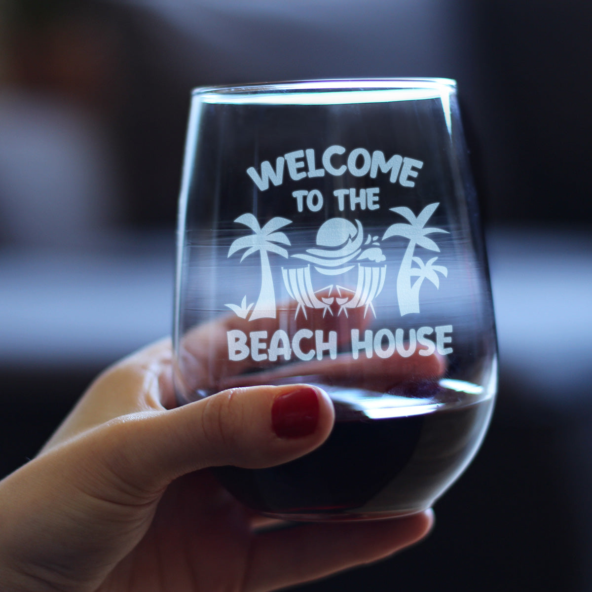 Welcome To The Beach House - Stemless Wine Glass - Coastal Decor for Home - Large 17 Ounce Glasses…