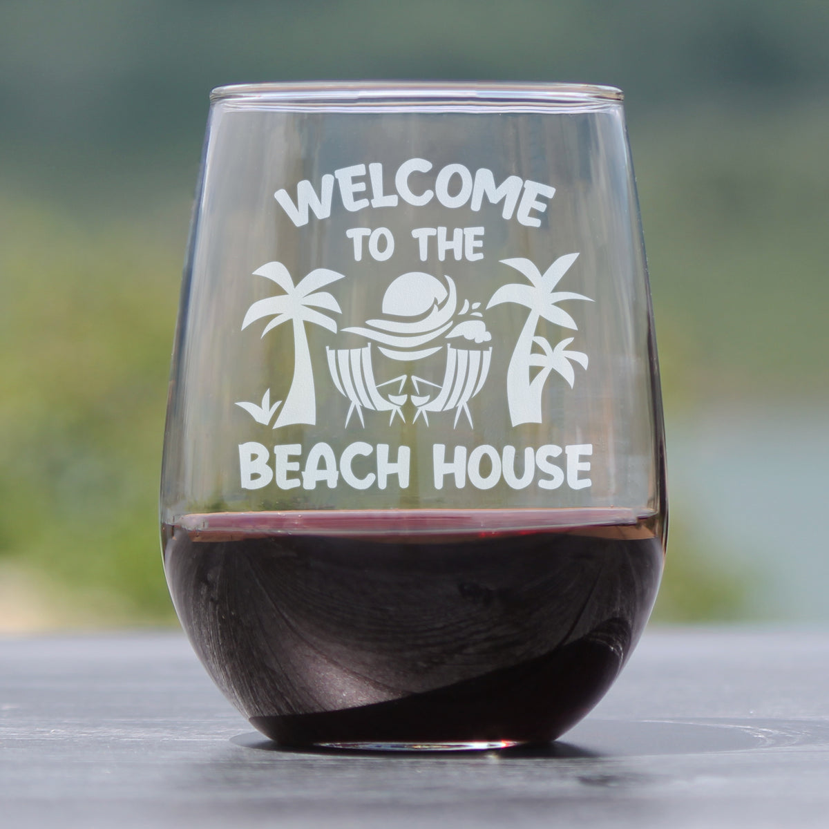 Welcome To The Beach House - Stemless Wine Glass - Coastal Decor for Home - Large 17 Ounce Glasses…