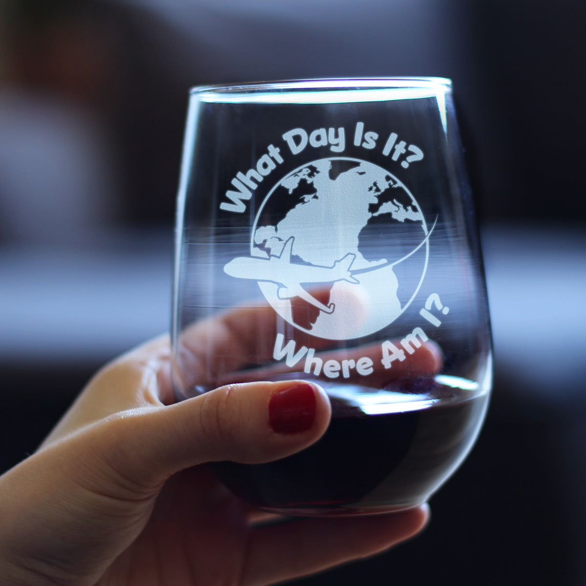 What Day Is It - Stemless Wine Glass - Funny Flight Attendant Gifts for Flight Attendants &amp; Pilots - Large 17 Ounce Glasses