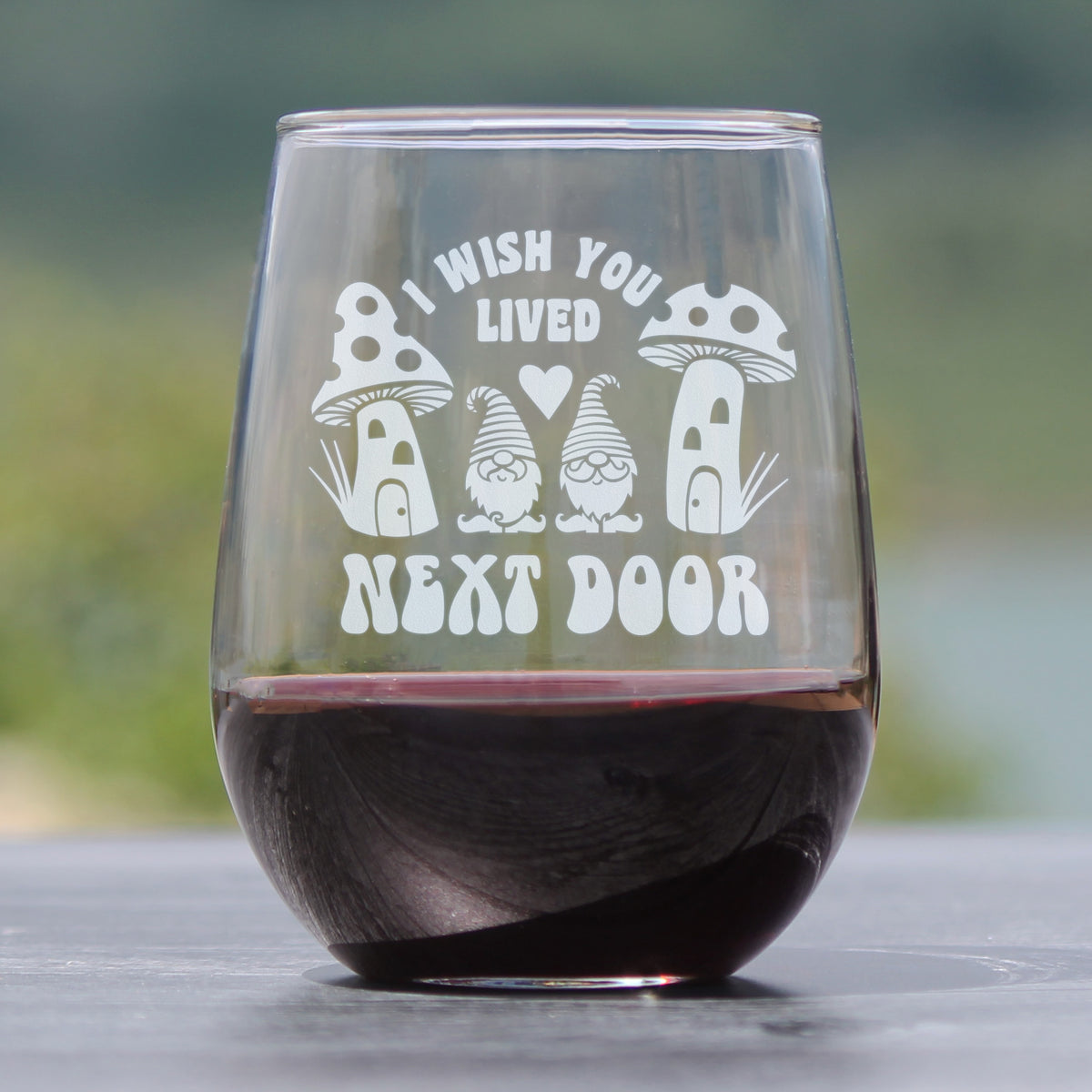 Wish You Lived Next Door - Stemless Wine Glass Gift - Gifts for Long Distance Best Friend - Large 17 Ounce