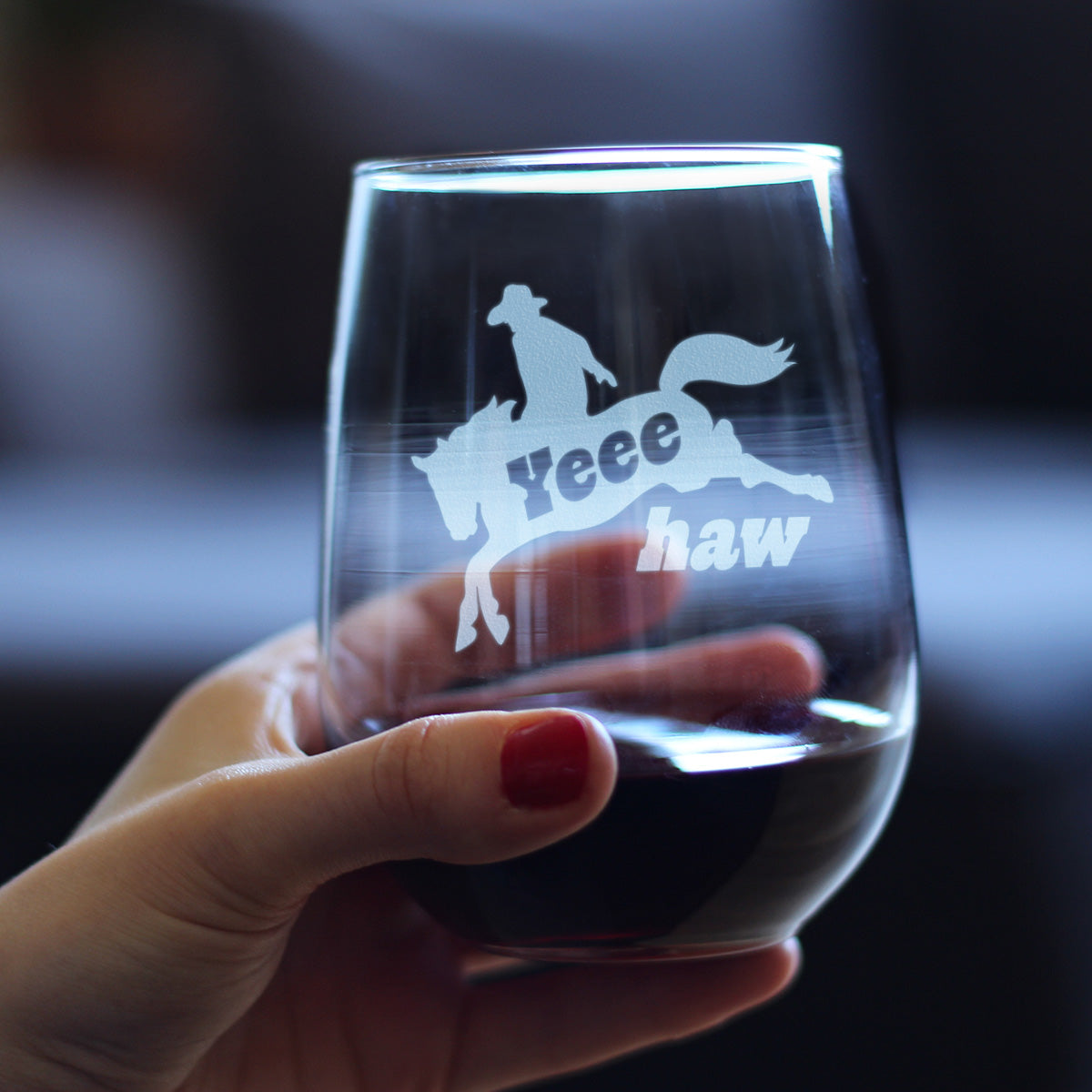 Yeehaw Engraved Stemless Wine Glass Gifts Rodeo Party Decor & Western Home Decorations Large Wine Glasses - 17 oz