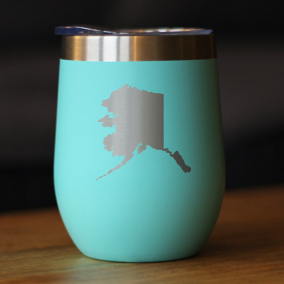 Alaska State Outline - Wine Tumbler Glass with Sliding Lid - Stainless Steel Travel Mug - Alaska Gifts and Decor for Women and Men Alaskans