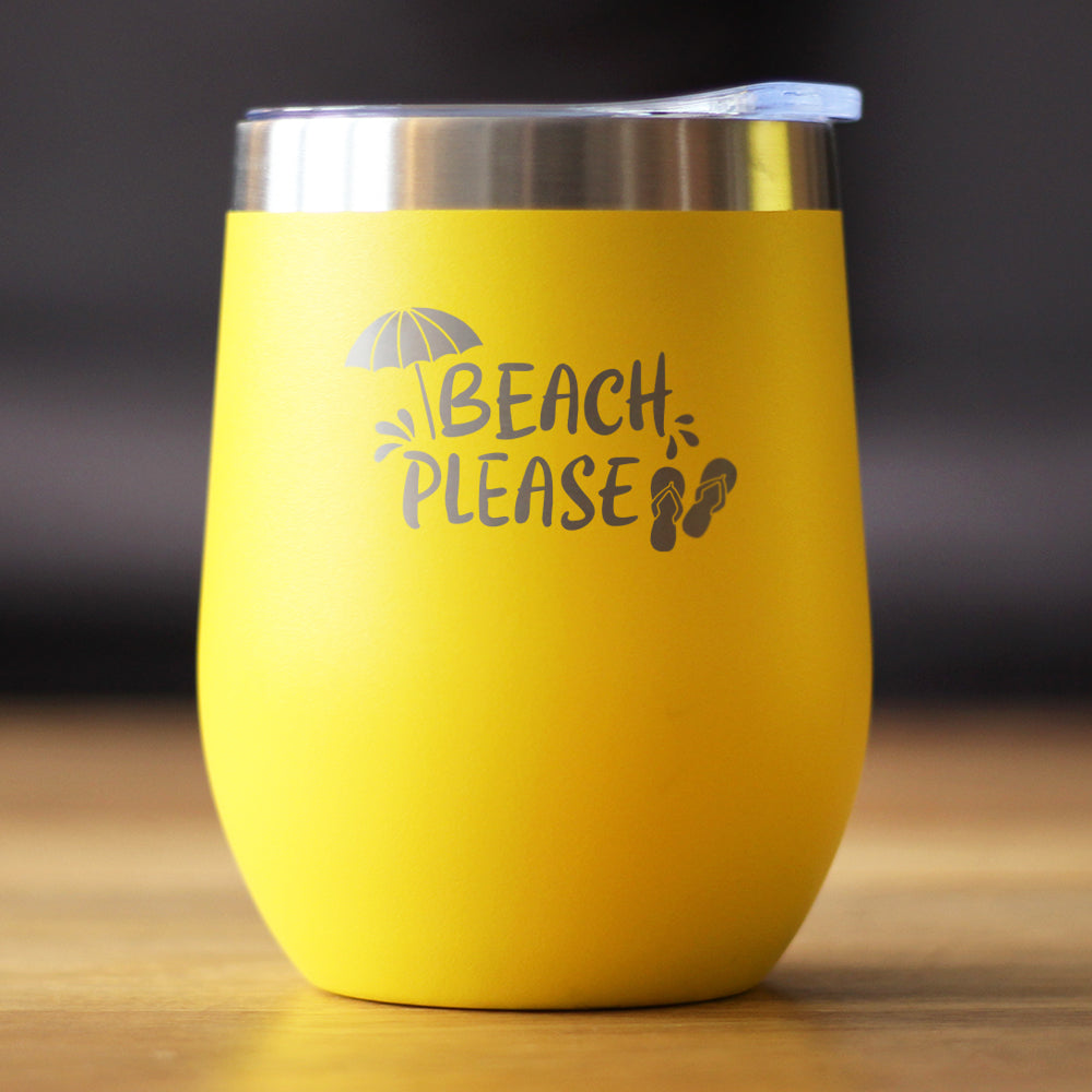 Beach Please - Travel Wine Tumbler with Sliding Lid - Stemless