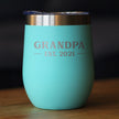Grandpa Est 2021 - Wine Tumbler with Sliding Lid - Stemless Stainless Steel Insulated Mug - Bold Outdoor Camping Gift
