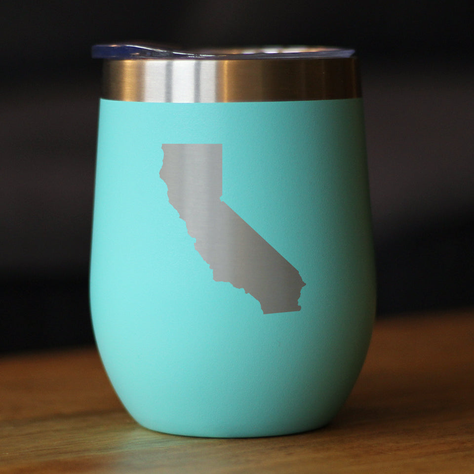 California State Outline - Wine Tumbler Glass with Sliding Lid - Stainless Steel Travel Mug - California Gifts for Women and Men Californians