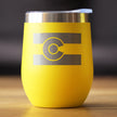 Colorado Flag - Wine Tumbler with Sliding Lid - Stemless Stainless Steel Insulated Cup - Cute Outdoor Camping Mug