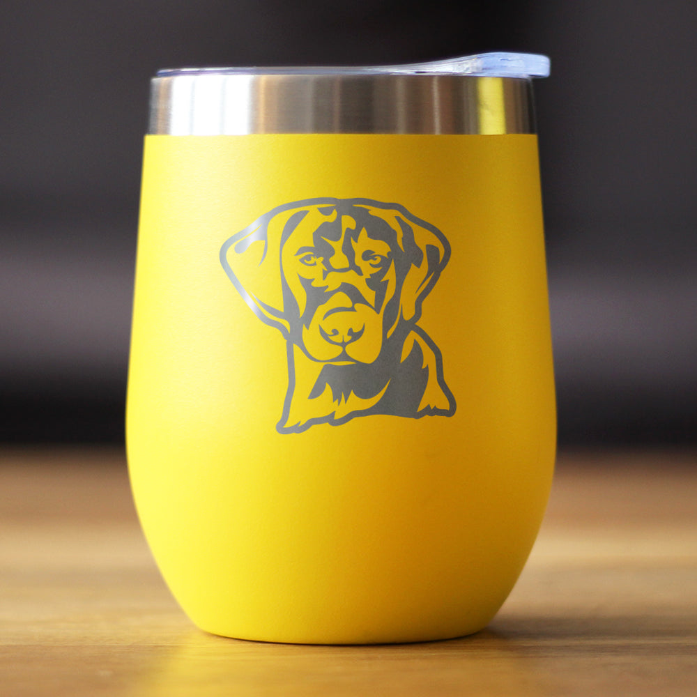 Black Lab Face Wine Tumbler with Sliding Lid - Stemless Stainless Steel Insulated Cup - Labrador Retriever Outdoor Camping Mug
