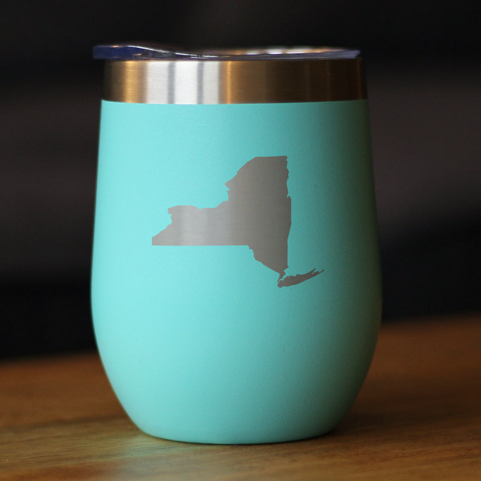New York State Outline - Wine Tumbler Glass with Sliding Lid - Stainless Steel Insulated Mug - New York Gifts Women and Men New Yorkers