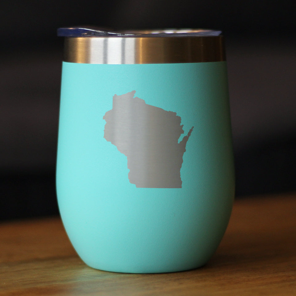 Wisconsin State Outline - Wine Tumbler Glass with Sliding Lid - Stainless Steel Insulated Mug - Wisconsin Gifts for Women and Men