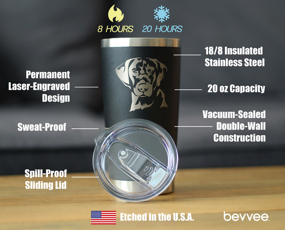Black Lab Face - Labrador Retriever - Insulated Coffee Tumbler Cup with Sliding Lid - Stainless Steel Insulated Mug - Fun Unique Dog Themed Decor Gifts