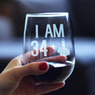 34 + 1 Middle Finger - 35th Birthday Stemless Wine Glass for Women & Men - Cute Funny Wine Gift Idea - Unique Personalized Bday Glasses for Mom, Dad, Friend Turning 35 - Drinking Party Decoration
