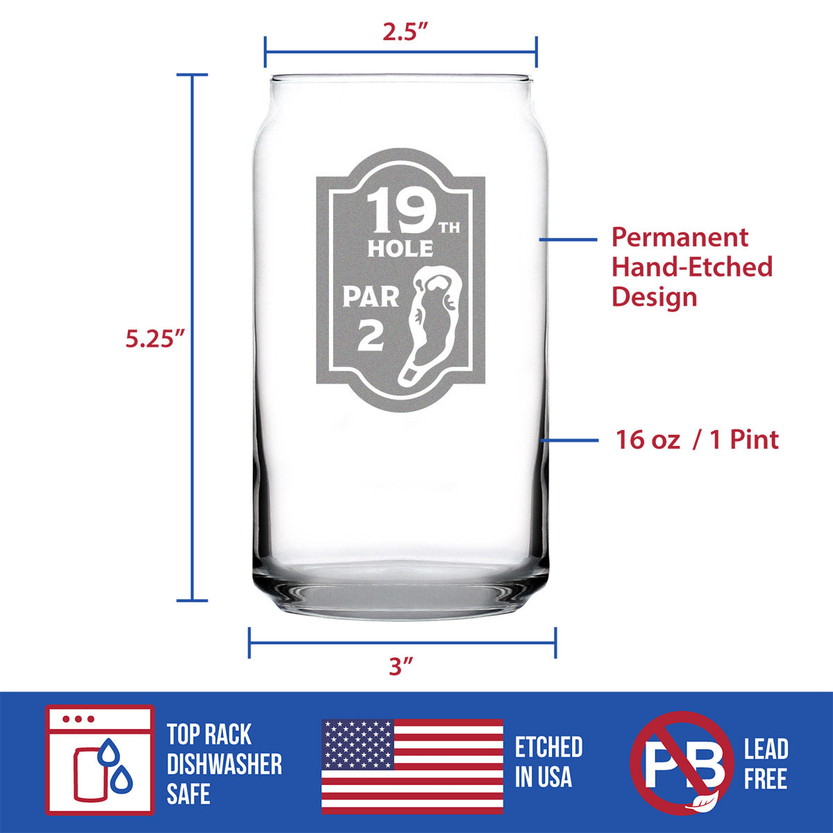 19th Hole Sign - 16 Ounce Beer Can Pint Glass