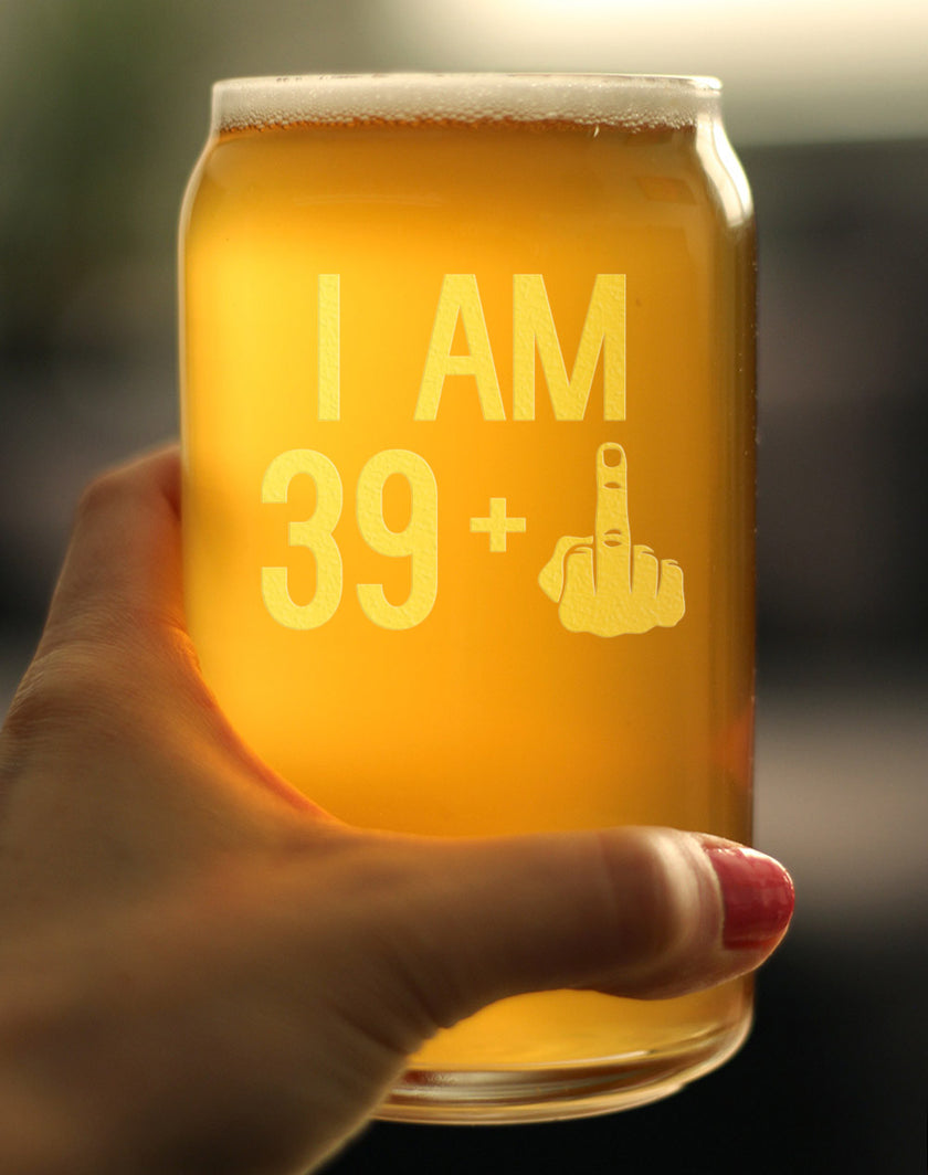 39 + 1 Middle Finger - 16 oz Beer Can Pint Glass - Funny 40th Birthday Gifts for Men or Women Turning 40
