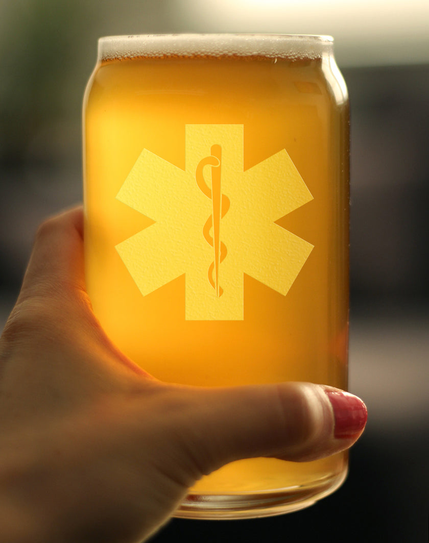 EMT Star of Life Beer Can Glass, EMS Themed Gifts for Paramedics and EMTs, 16 Oz Glasses