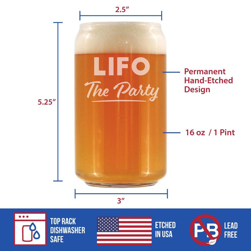 LIFO the Party - Beer Can Pint Glass - Funny Accountant Gifts - Unique Accounting Gift for CPA - 16 oz Glasses