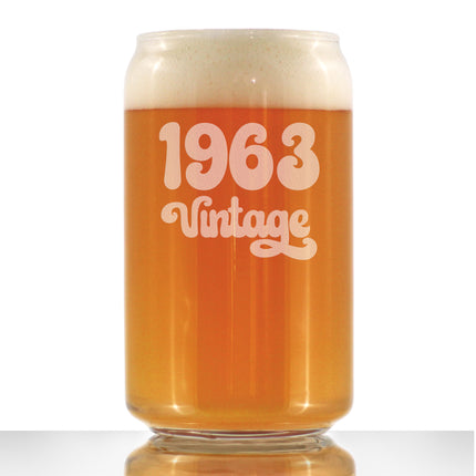 Vintage 1963 - Beer Can Pint Glass - 63rd Birthday Gifts for Men or Women Turning 63 - Fun Bday Party Decor - 16 oz