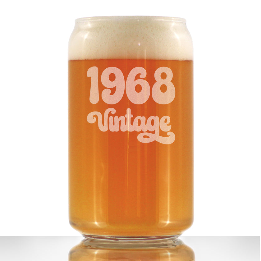 Vintage 1968 - Beer Can Pint Glass - 58th Birthday Gifts for Men or Women Turning 58 - Fun Bday Party Decor - 16 oz