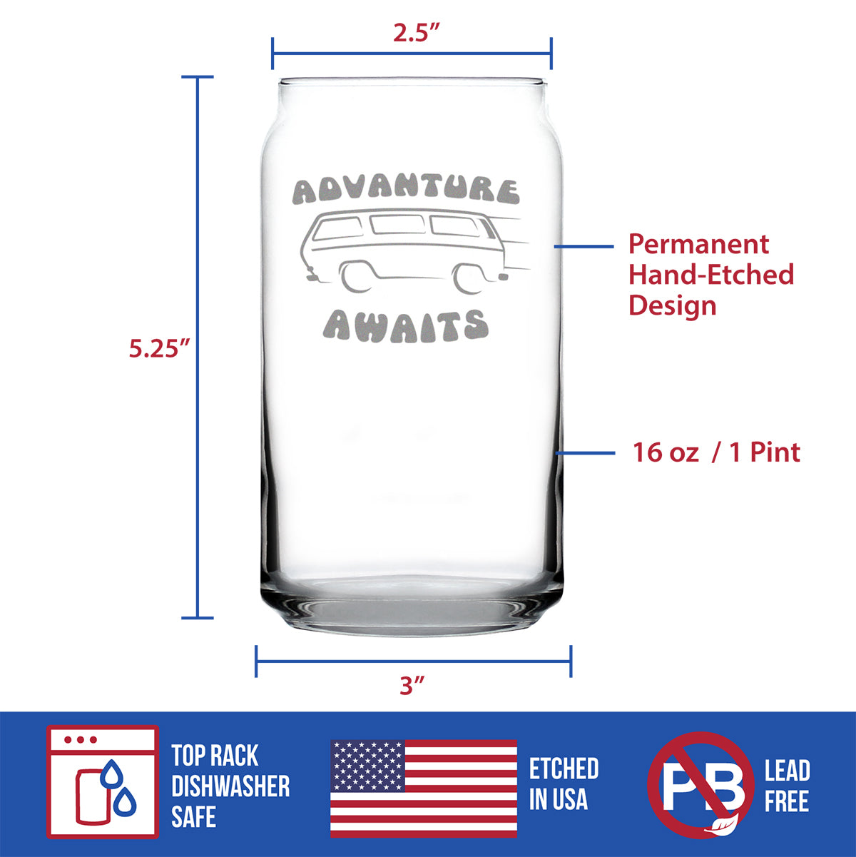 Advanture Awaits - 16 Ounce Beer Can Pint Glass