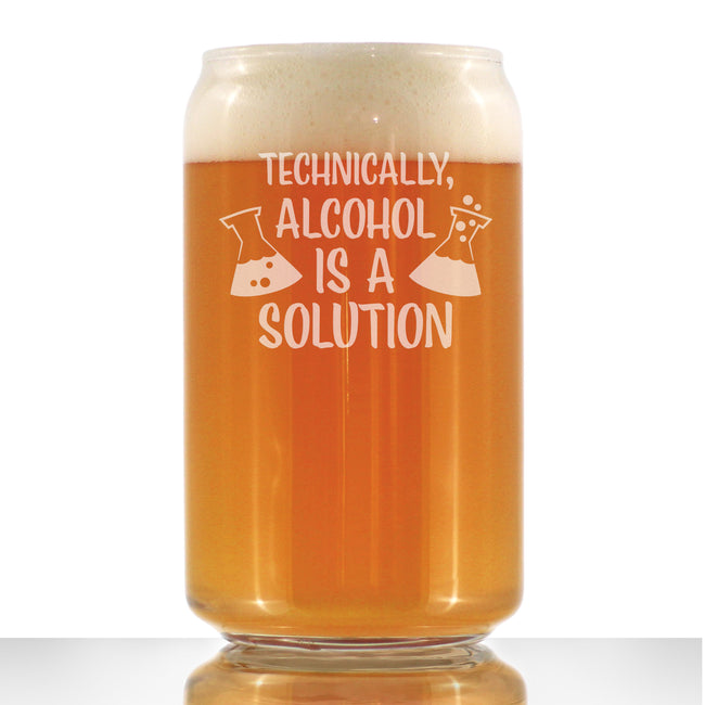 Alcohol is a Solution – Beer Can Pint Glass - Funny Science Teacher Gifts for Women & Men - 16 oz Drinking Glasses