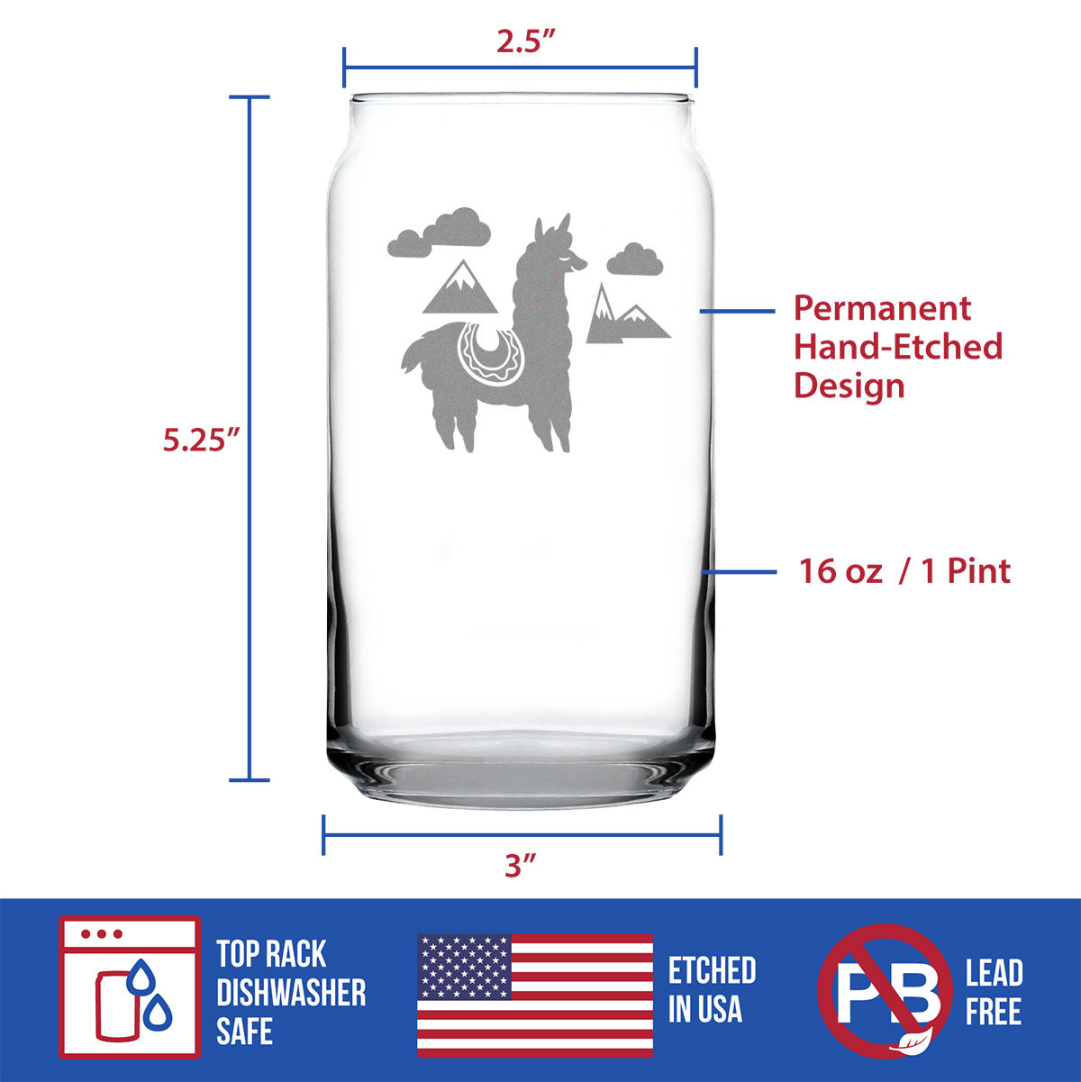 Alpaca Beer Can Pint Glass - Unique Funny Farm Animal Themed Decor and Gifts for Alpaca Lovers - 16 oz
