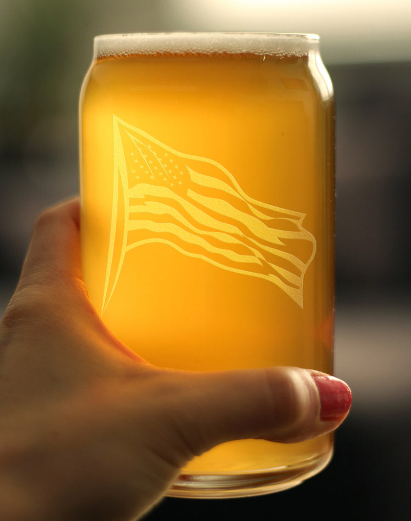 American Flag Beer Can Pint Glass - Patriotic Gift for American Men & Women - 16 oz Drinking Glasses