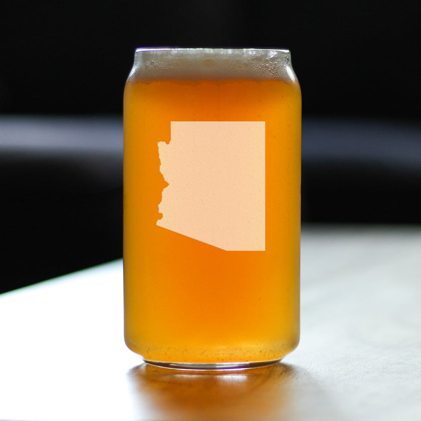 Arizona State Outline Beer Can Pint Glass - State Themed Drinking Decor and Gifts for Arizonan Women & Men - 16 Oz Glasses