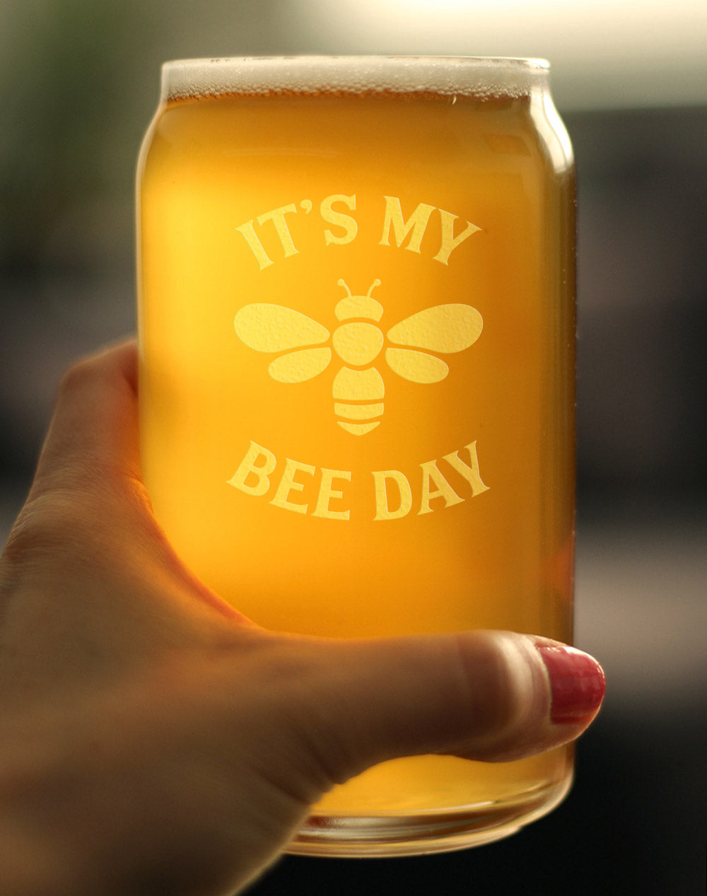 Bee Day - Funny Beer Can Pint Glass - Bumblebee Bday Party Decor for Men or Women Getting Older - 16 oz