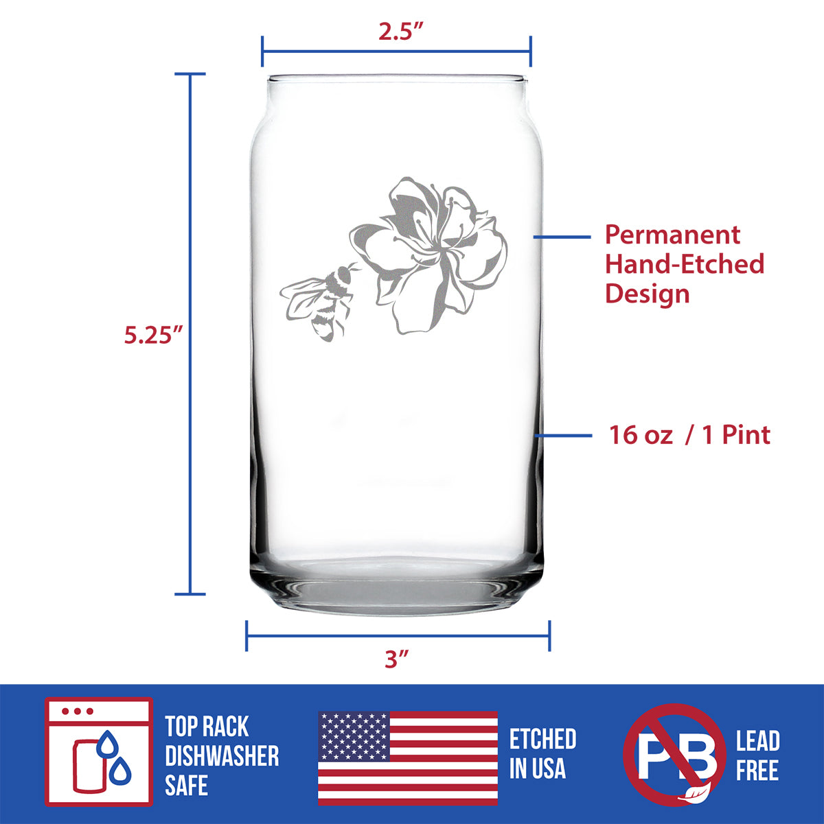 Bee Flower - Cute Gifts for Bumblebee &amp; Nature Lovers - Beer Can Pint Glass - 16 oz