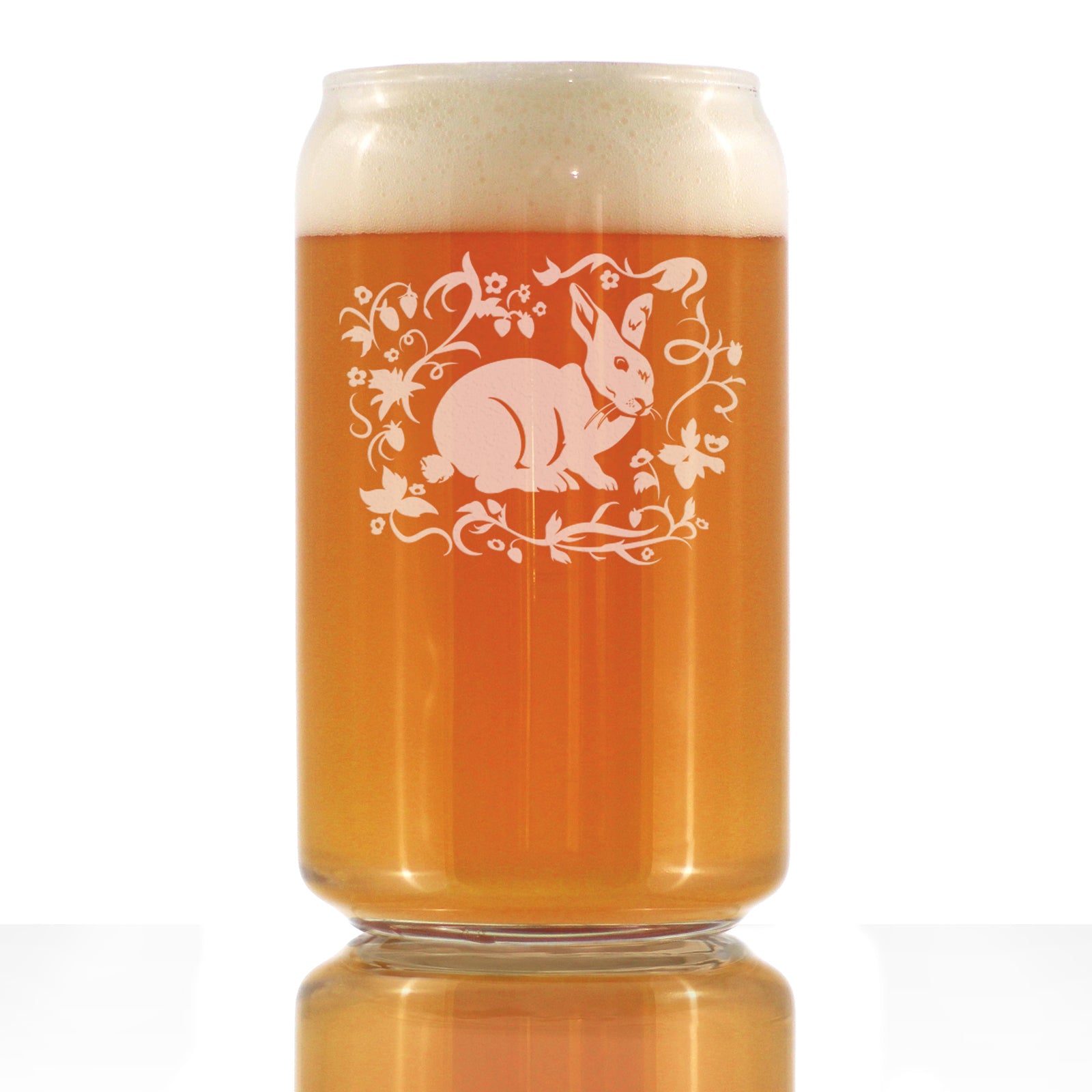 Berry Patch Bunny Rabbit - Beer Can Pint Glass - Hand Engraved Gifts for Men & Women That Love Bunnies