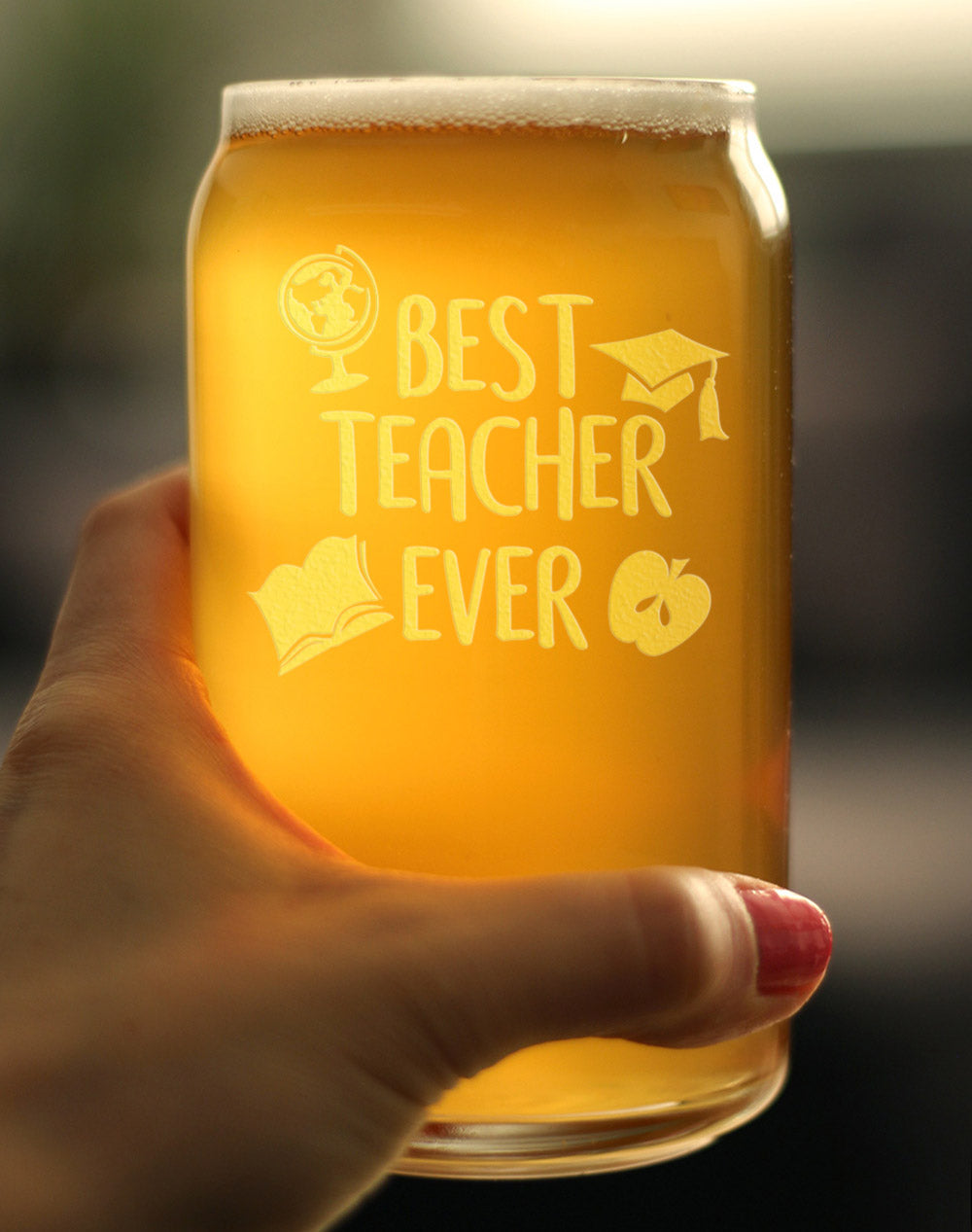 Best Teacher Ever - Beer Can Pint Glass - Cute Funny Teacher Gifts for Women &amp; Men - Fun School Decor - 16 oz Glasses