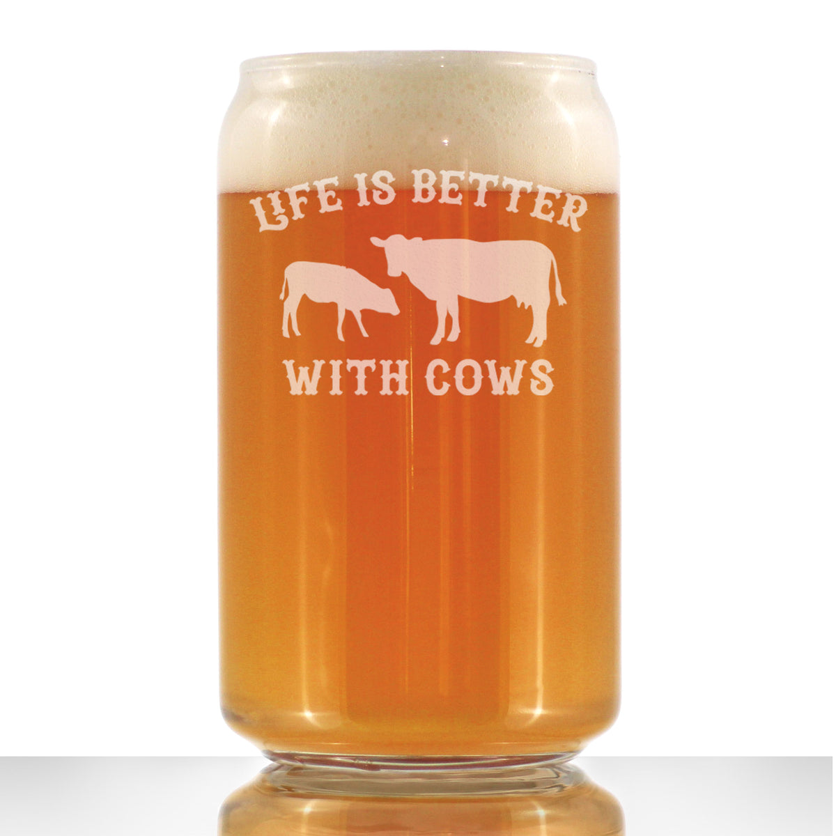 Life Is Better With Cows - Beer Can Pint Glass - Funny Cow Gifts and Decor for Men &amp; Women - 16 Oz Glasses