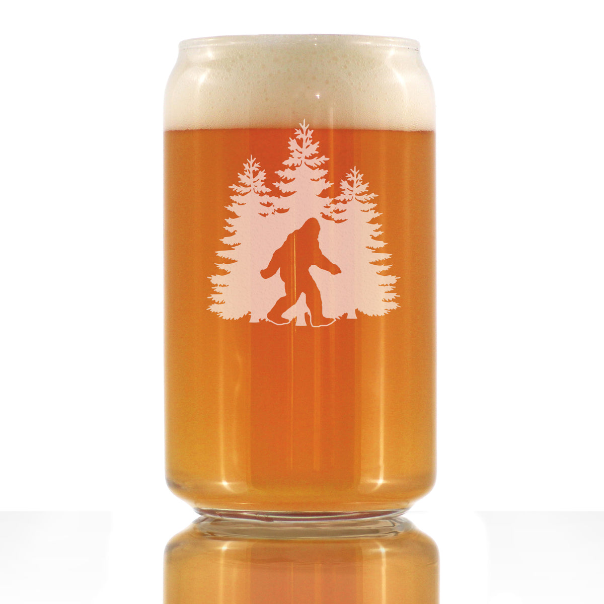 Bigfoot Engraved Beer Can Pint Glass, Unique Sasquatch Themed Gifts, Funny Gift Idea for Outdoorsmen