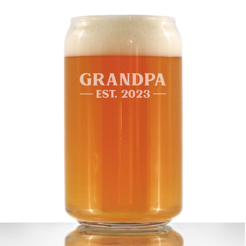 Grandpa Est. 2023 - Bold - 16 Ounce Beer Can Pint Glass