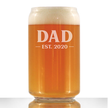 Dad Est 2020 - New Father Beer Can Pint Glass Gift for First Time Parents - Bold 16 Oz Glasses