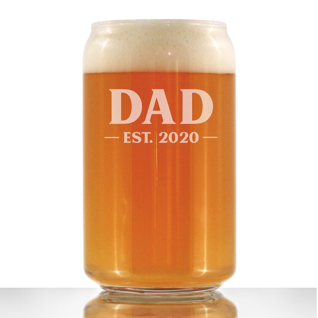 Dad Est 2020 - New Father Beer Can Pint Glass Gift for First Time Parents - Bold 16 Oz Glasses
