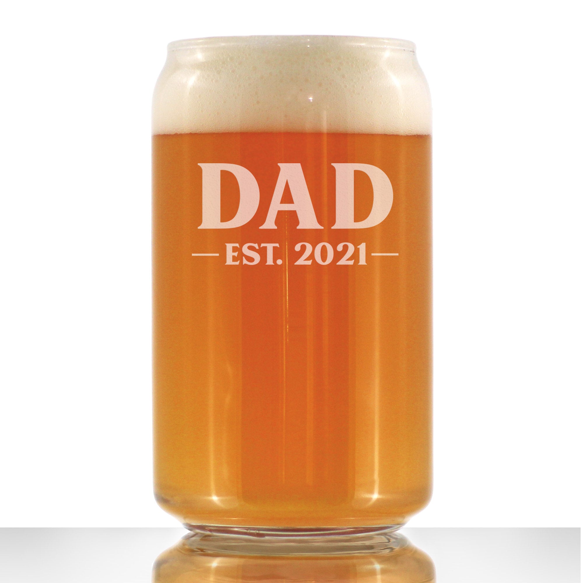 Dad Est 2021 - New Father Beer Can Pint Glass Gift for First Time Parents - Bold 16 Oz Glasses