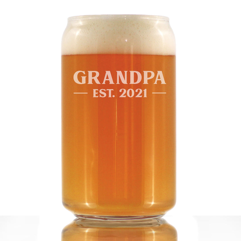 Grandpa Est 2021 - New Grandfather Beer Can Pint Glass - Fun Gift for First Time Grandparents - Bold 16 oz Glasses